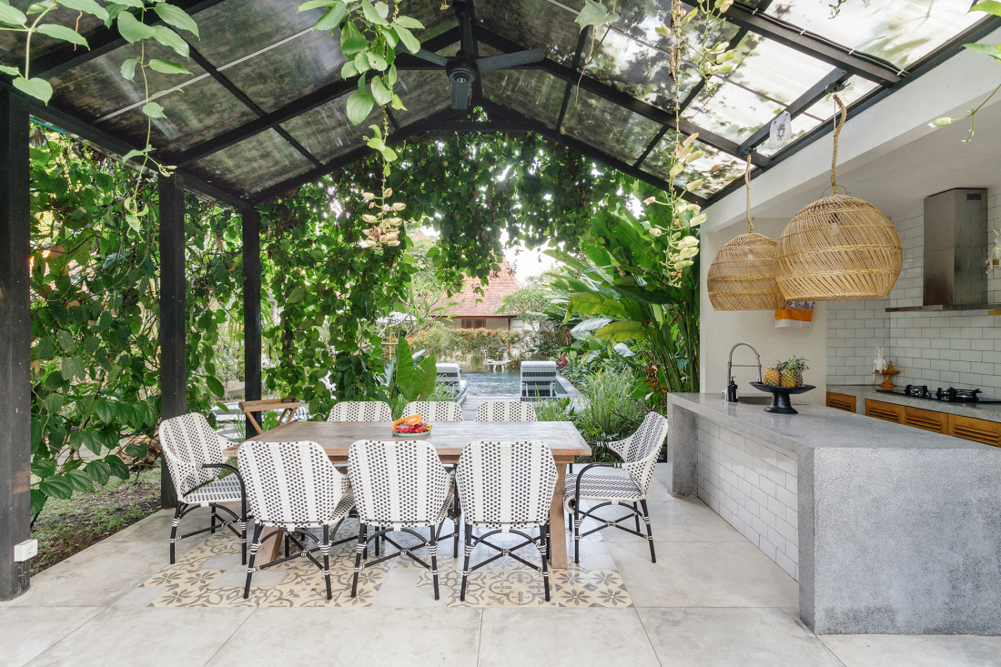 Toiture de pergola avec plantes grimpantes